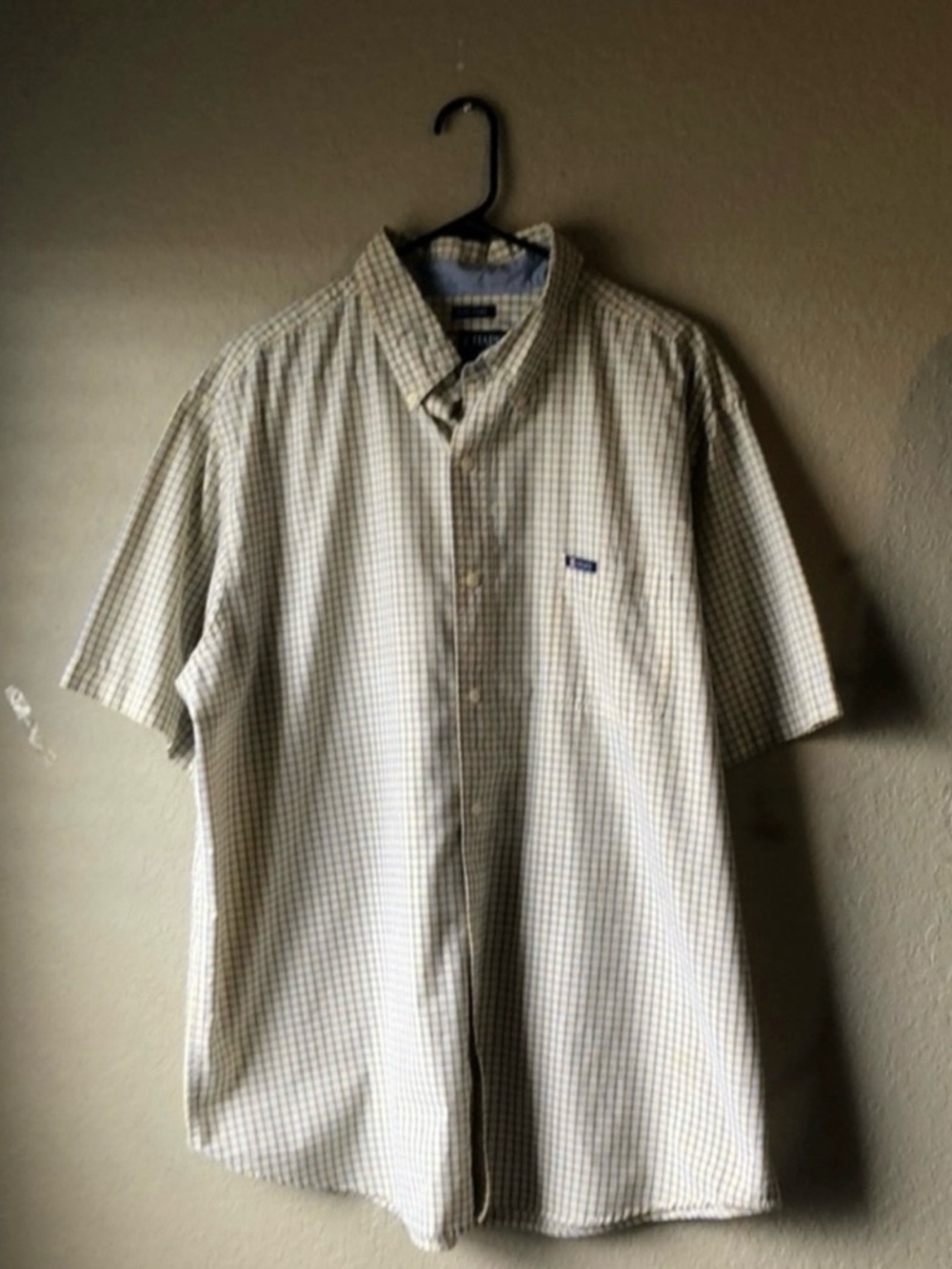 Chaps Shirt Men’s Yellow & Blue Checked Button Down Short Sleeve Casual Top XXL